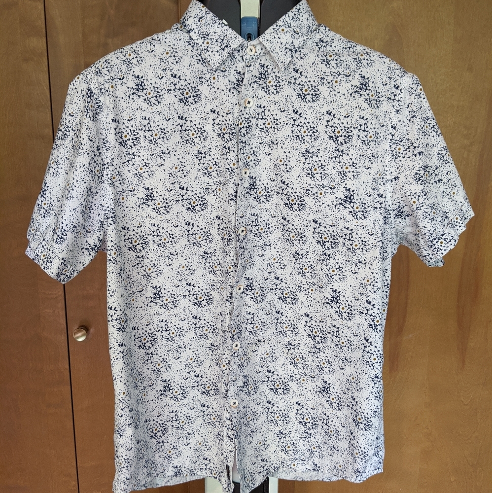 Denim and Flower Button up shirt sleeve shirt